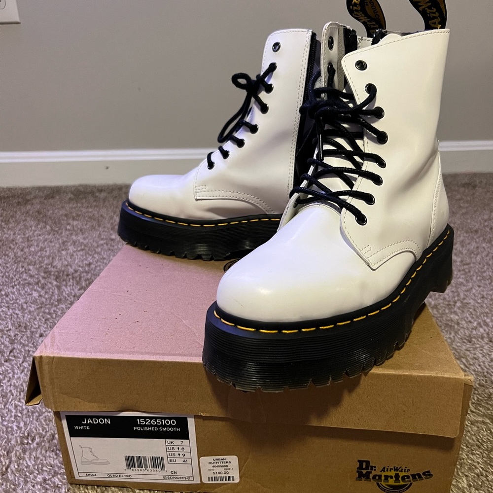 Dr. Martens Jadon smooth white leather platform boots